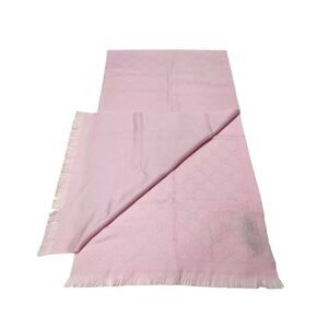 Auth Gucci Pink 100% Wool GG Monogram Guccisima Shawl Wrap Scarf Stole